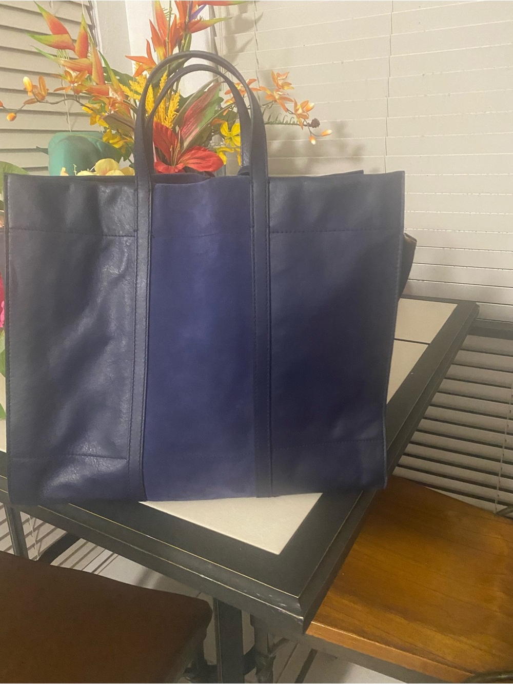 Fossil Cameron Navy Blue Leather Tote with Key Charm - Picture 2 of 7